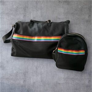 Black Weekender Bag & Mini Backpack with Rainbow Stripe